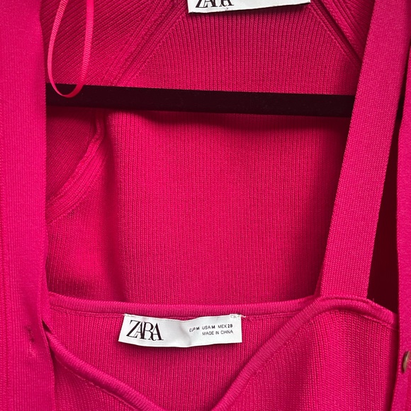 Get your Barbie on! Zara MATCHING SET—Hot Pink Seam Detail Cardigan + Tank Top - Picture 4 of 6